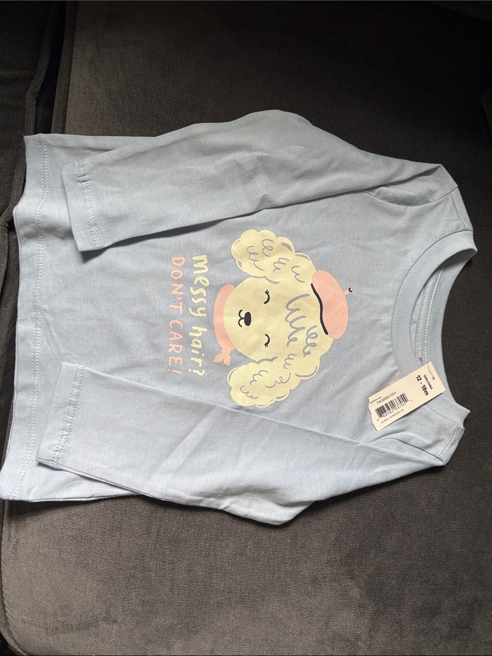 Kids Long-Sleeve Graphic Tee - Light Blue "Messy Hair? Don't Care!"